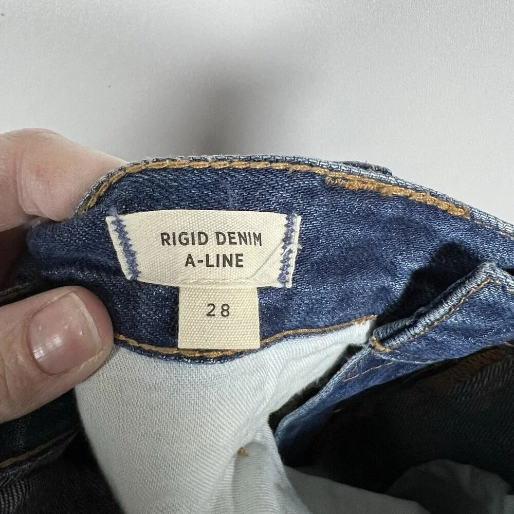 Madewell, New, Rigid Denim Straight Destructed Mini Jean‎ Denim Skirt, Size 28